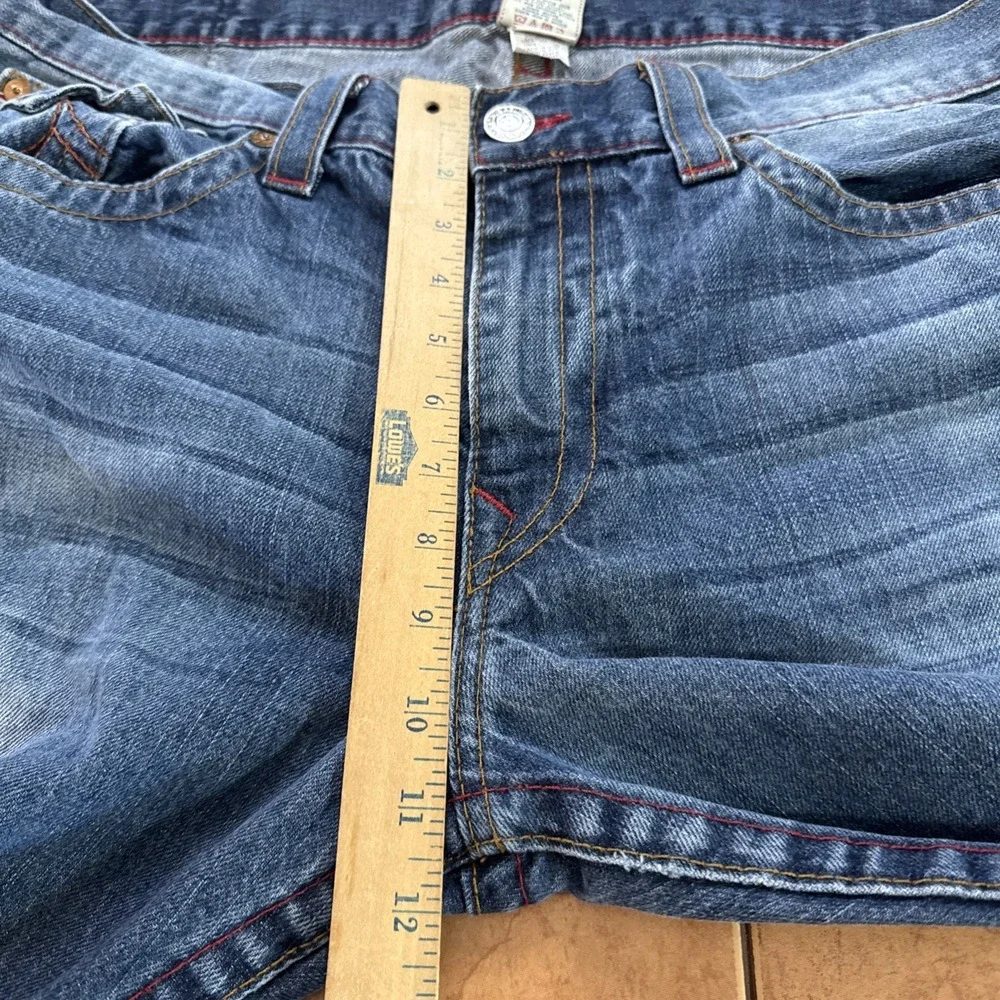 True Religion Jeans Mens Sz 40 x 34 Blue Straight Flap Stretch Denim USA Made